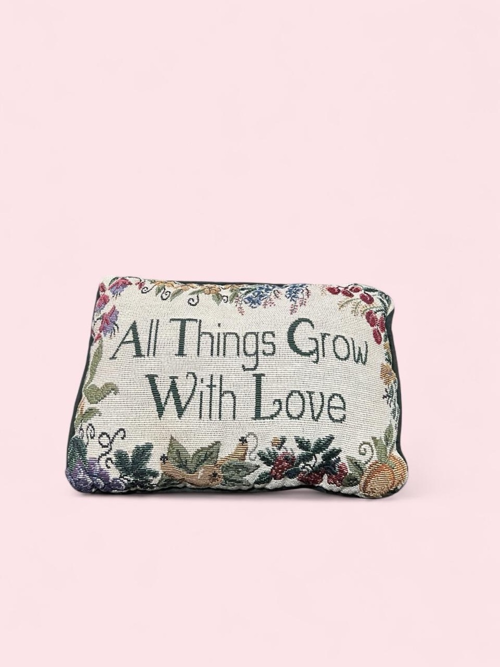 All Things Grow With Love Embroidered Decorative Pillow - Cream and Green